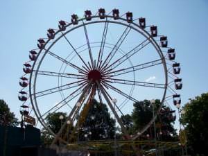 portrait of ferris wheel at amusement park